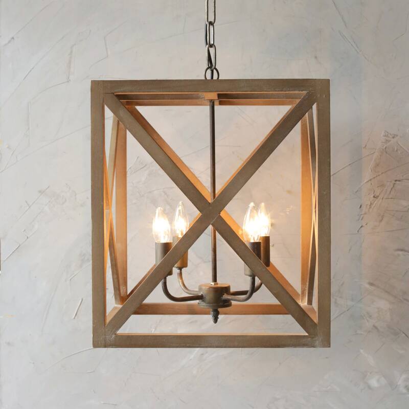 Rectangular Wood & Metal Pendant Light