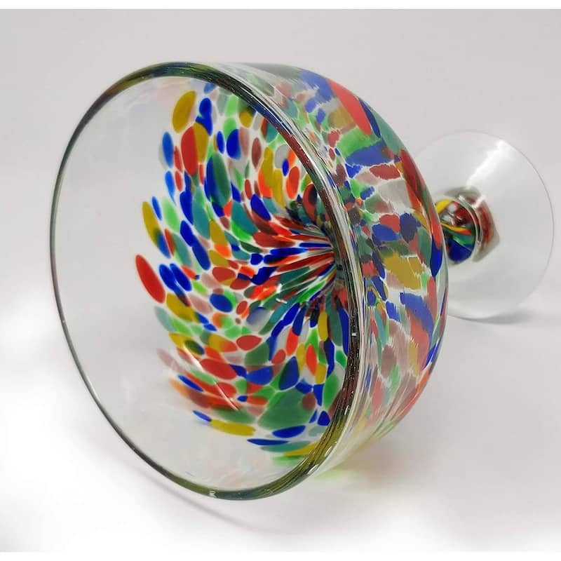 Dos Suenos Mexican Hand Blown Glass - Set of 4 Hand Blown Margarita Glasses Confetti Carmen (16 oz)