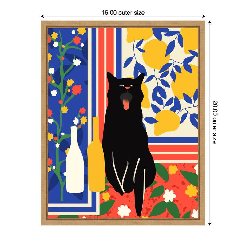 Paws and Patterns Cat by Kintsugi99 Framed Canvas Wall Art - 16 x 20 in