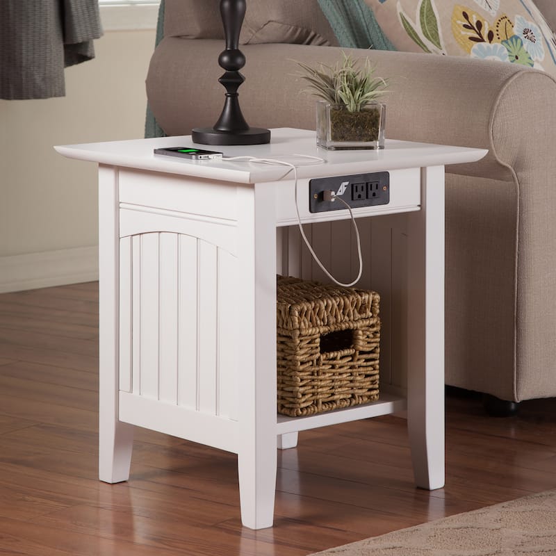 AFI Nantucket End Table with Built-in Charger in White