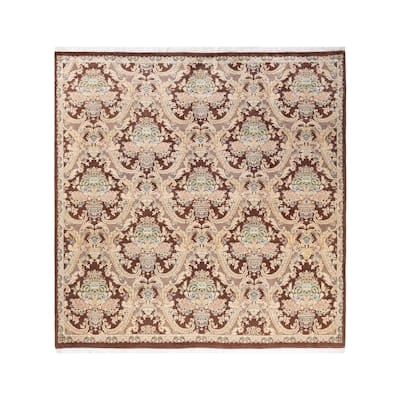 Overton Hand Knotted Wool Vintage Inspired Traditional Mogul Brown Square Area Rug - 6 x 9