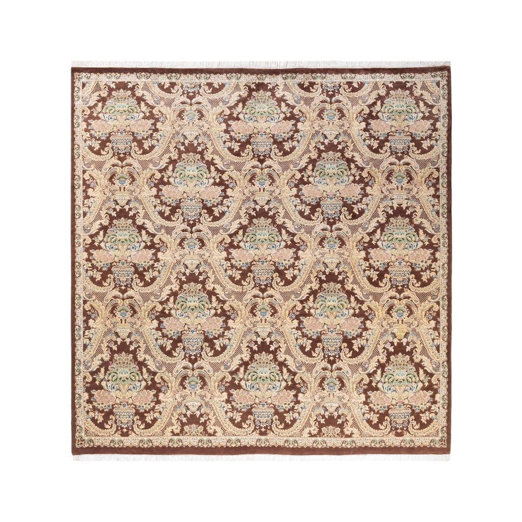 Overton Hand Knotted Wool Vintage Inspired Traditional Mogul Brown Square Area Rug - 6 x 9