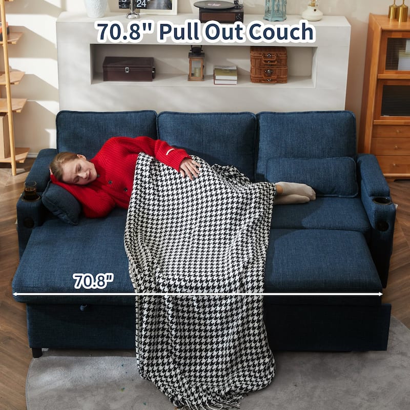 80" L-Shaped Sofa Couch Bed, Sofa Sleeper with Pull Out Bed, Reversible Sleeper Sofa Bed