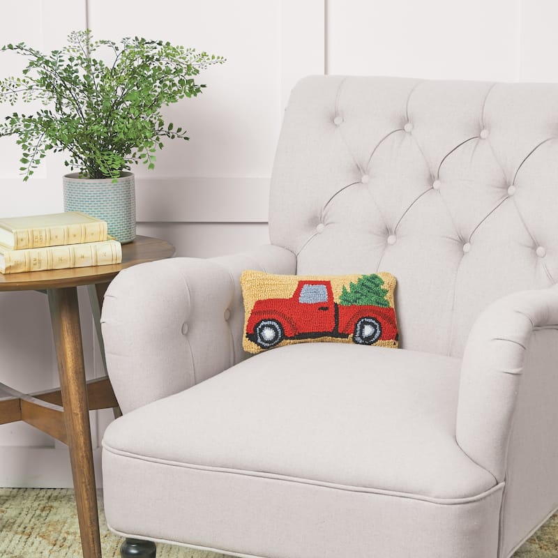 6" x 12" Christmas Truck Hooked Petite Throw Pillow