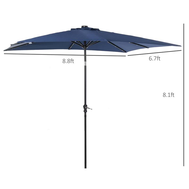 Solar LED Patio Umbrella with Adjustable Tilt, 8.8ft Outdoor Shade with Light for Pool & Deck
