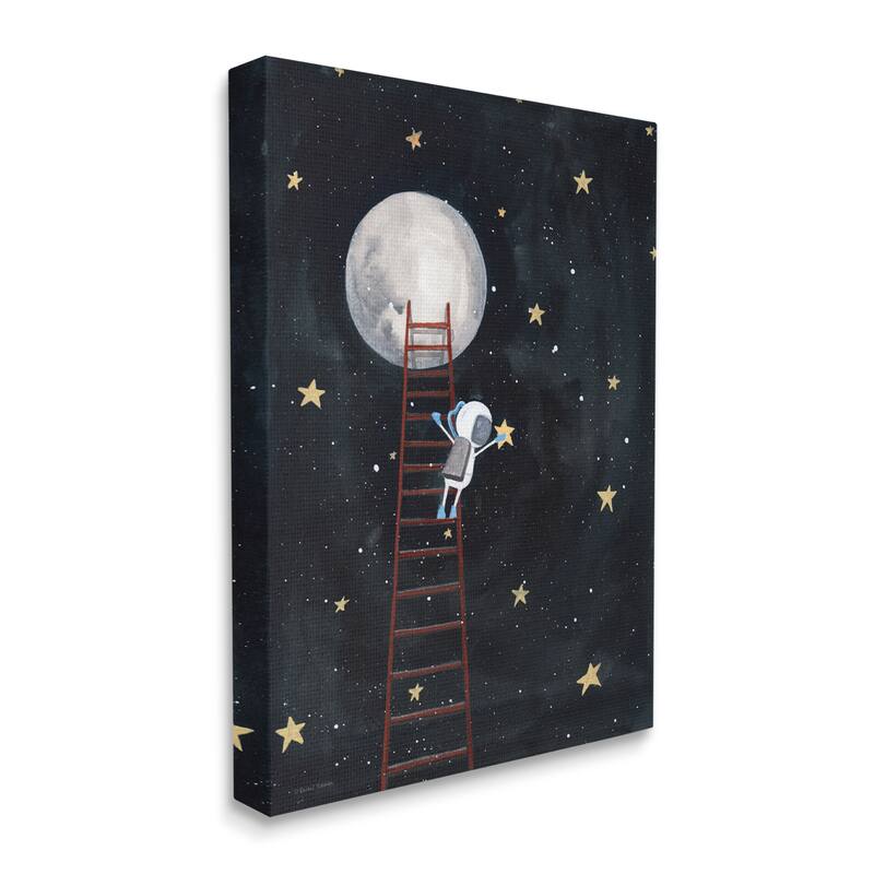 Stupell Astronaut Hanging Stars Outer Space Ladder to Moon Canvas Wall Art - Grey - 30 x 40
