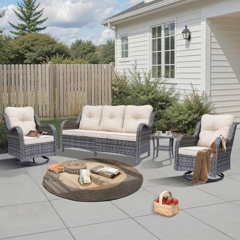 High Back 4-Piece Outdoor Wicker Patio Furniture Seating Sofa Set with Swivel Chairs