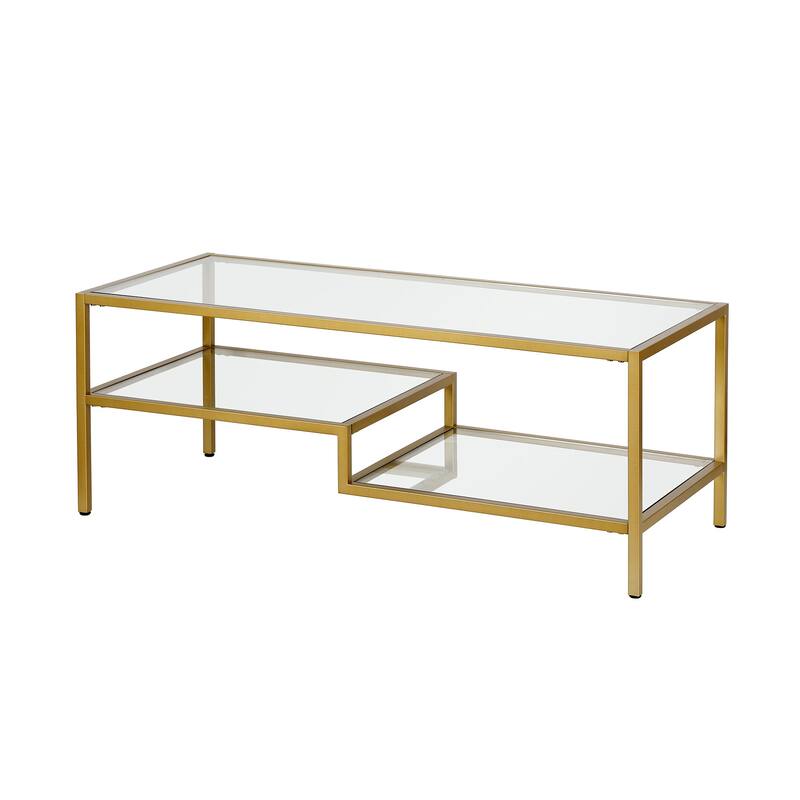 45" Contemporary Rectangular Glass Coffee Table with 2 Storage Shelves for Living Room - 45"L x 22"W x 17"H