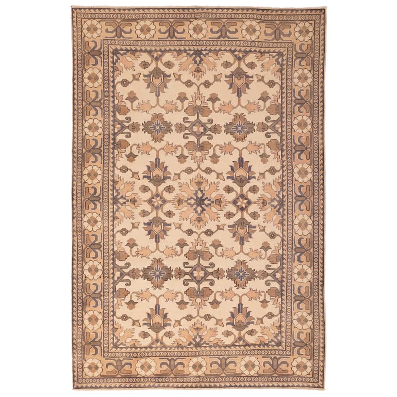 ECARPETGALLERY Hand-knotted Finest Kargahi Ivory Wool Rug - 6'1 x 9'3