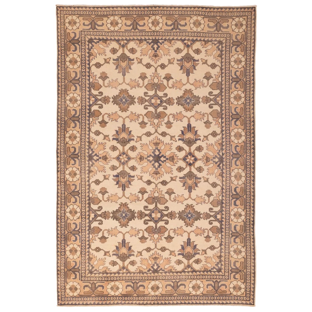 ECARPETGALLERY Hand-knotted Finest Kargahi Ivory Wool Rug - 6'1 x 9'3