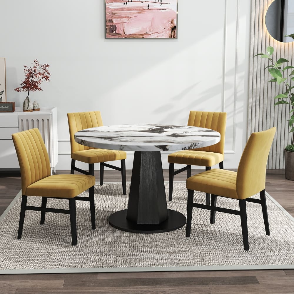 Roundhill Furniture Cavira 5-Piece Round Modern Dining Set