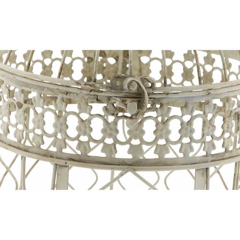 Cream Metal Hinged Top Birdcage with Latch Lock Closure and Hanging Hook (Set of 2)