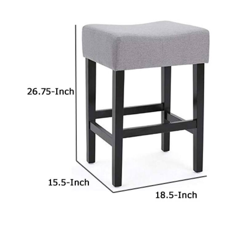Seya Counter Stool Set of 2, Gray Waterproof Cushioned Seat, Black