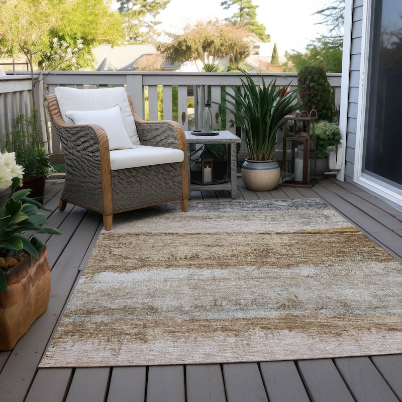 Machine Washable Indoor/ Outdoor Abstract Contemporary Chantille Rug