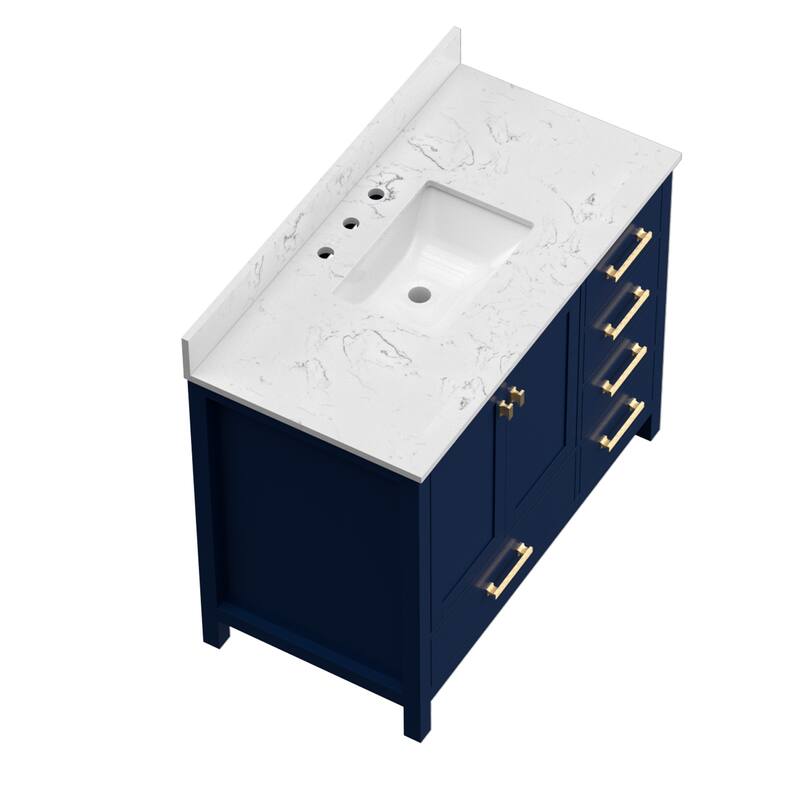 StarrySky 42 inch Undermount Single Sink Bathroom Vanity with Engineered Carrara Marble Top - 42 inch