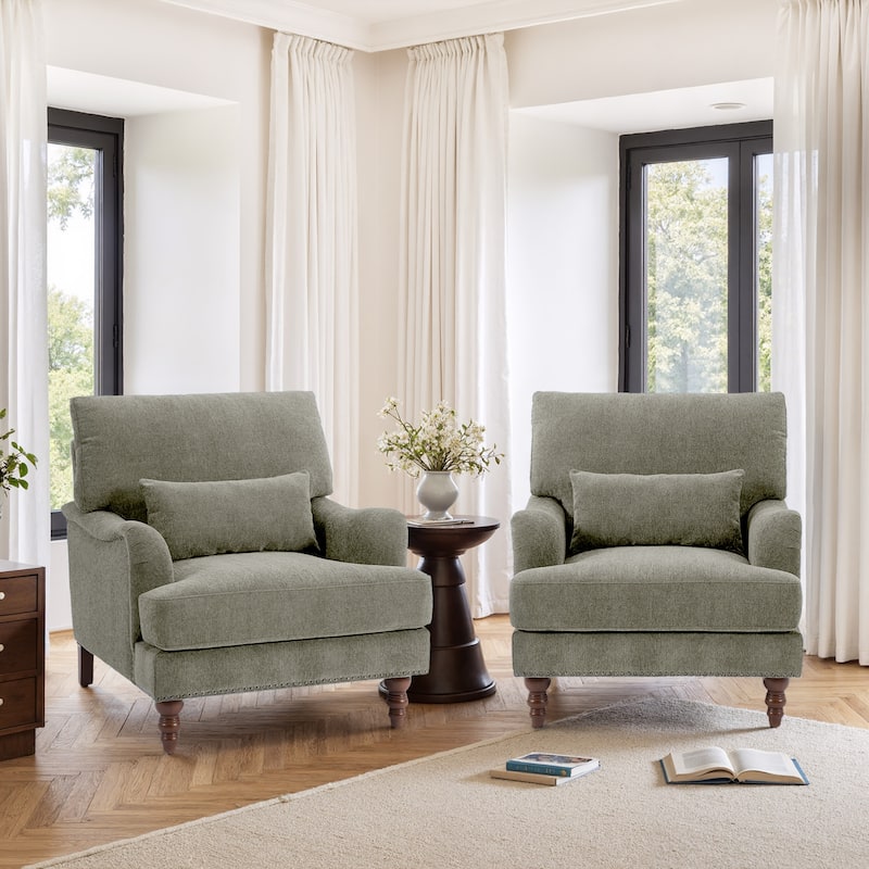 Set of 2 Mid Century Chenille Upholstered Accent Chairs