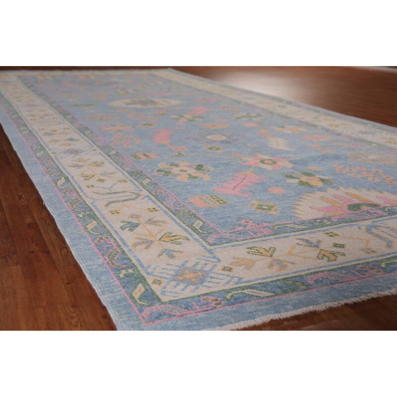 Hand Knotted Oriental 100% Wool Carpet Transitional All-Over Navy Blue & Blues Oushak Area Rug - 17' 10'' X 7' 2''