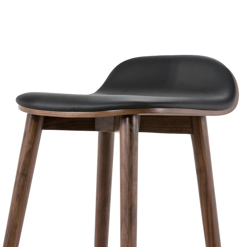 Poly & Bark Notello Leather Counter Stool - 26" Seat Height Solid Oak Wood Frame