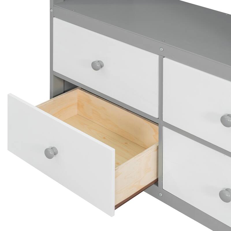 Twin Bunk Bed with Storage, Shelves, and LED Light Strip by Harper&Bright Designs