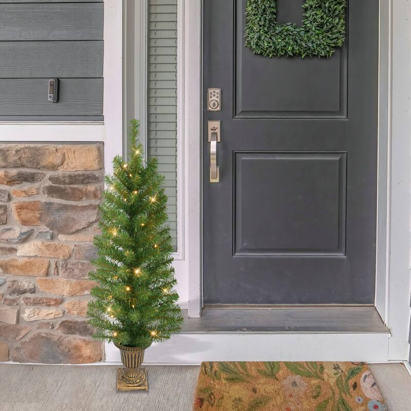 Puleo International Set of 2 Artificial Battery-Operated Pre-Lit Potted Christmas Trees