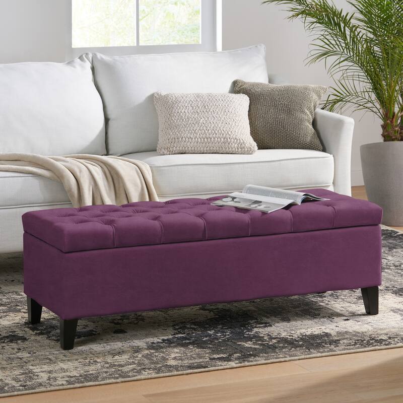 50.75" Velvet Storage Ottoman Bench, Upholstered End of Bed Ottoman Bench with Storage, Large Blanket Bench for Bedroom
