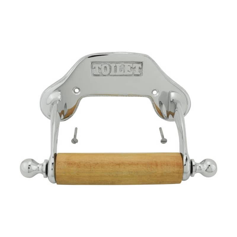 Chrome Plated Brass Wall Mount Toilet Paper Holder 6.5" W with Wooden Roll Renovators Supply - Silver