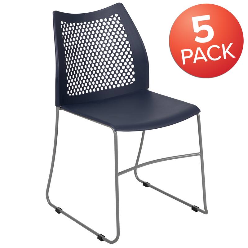 5 Pack 661 lb. Capacity Stack Chair with Air-Vent Back and Sled Base
