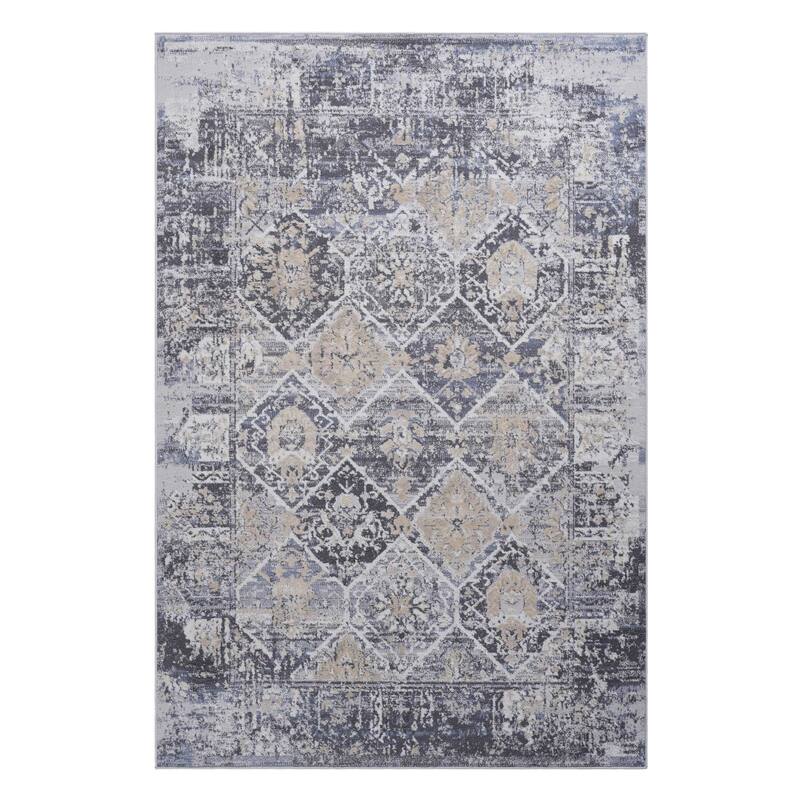 LOOM & LUXE Collection Grey/Blue/Traditional Non-Shedding Area Rug - 90" D x 63" W x 0.28" H