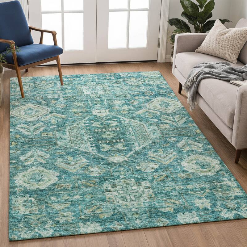 Machine Washable Indoor/ Outdoor Boho Traditional Chantille Rug