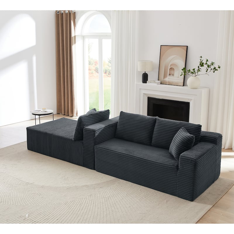 L-Shaped Modular Sectional Sofa with Chaise Lounge, Corduroy Cloud Boneless Couch with Deep Seat, Full-Compression 4 Seat Sofa