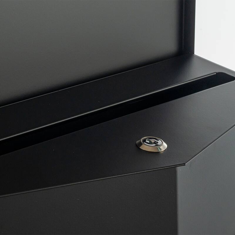 Modern Outdoor Black Metal Secure Locking Wall-Mount Mailbox With Stainless Steel V-Shape Futuristic Design For Home or Office