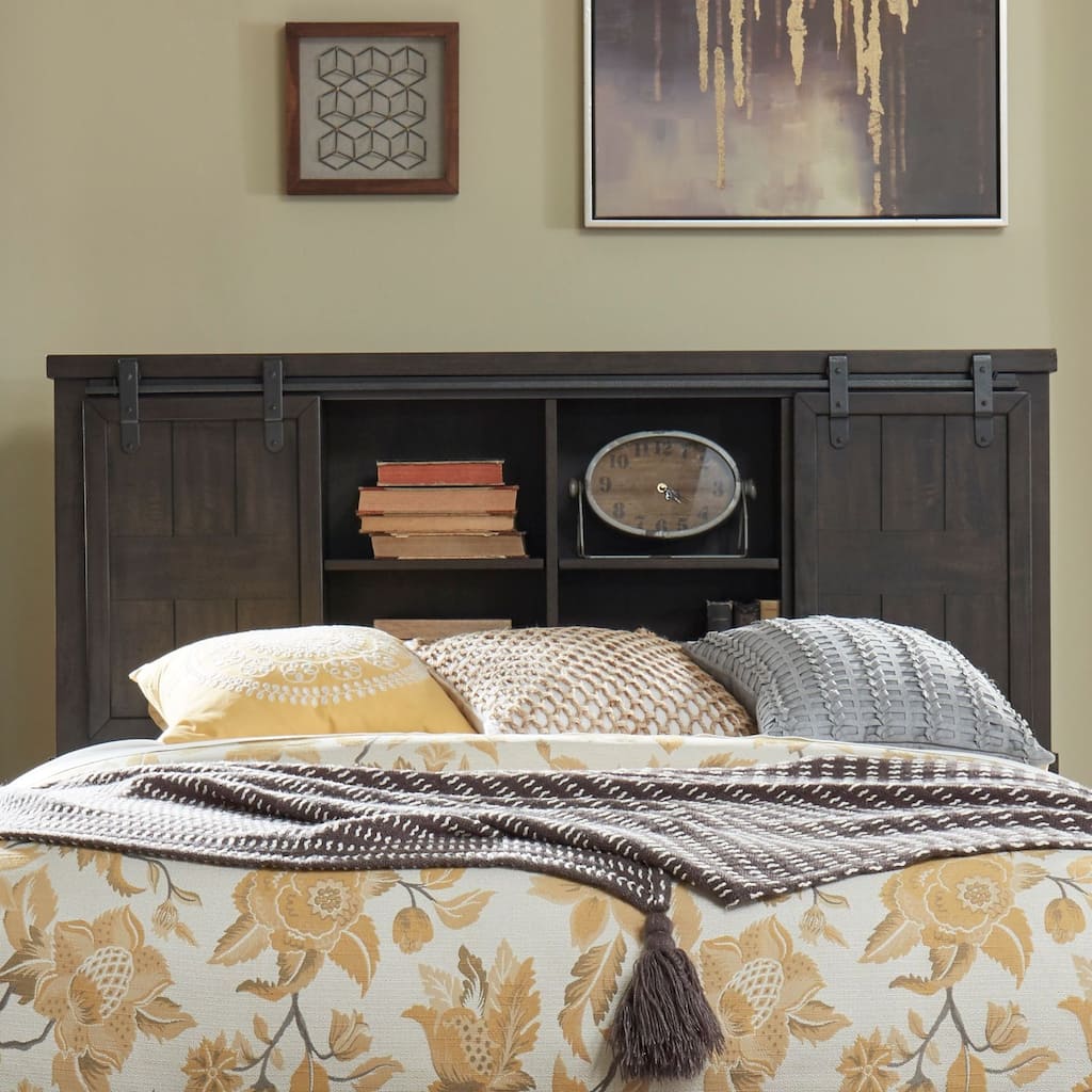 Thornwood Hills Rock Beaten Gray with Saw Cuts Queen Bookcase Headboard