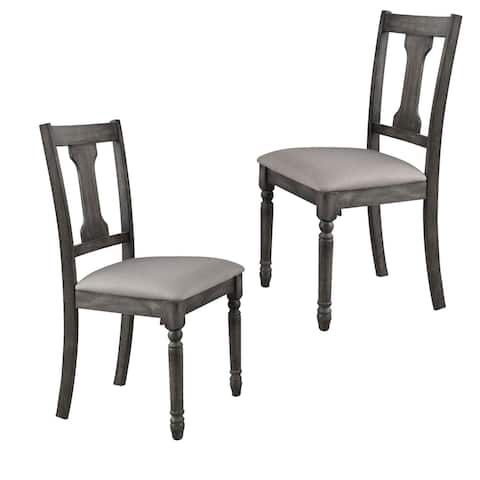 Wooden Side Chairs with Linen Padded Seat and Splat back Design, Gray and Beige, Set of Two
