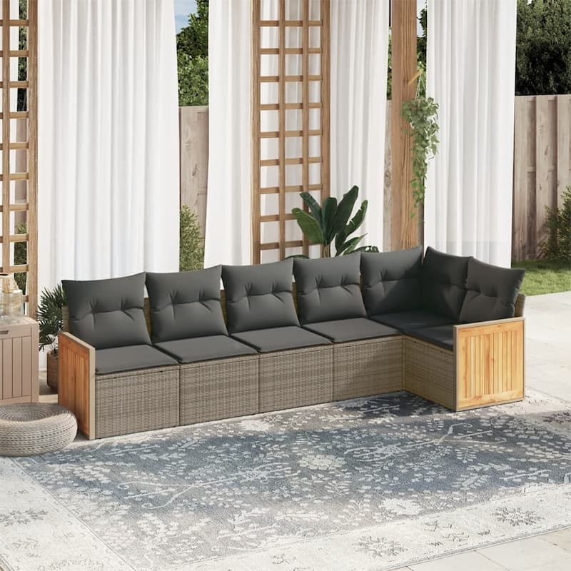 vidaXL Patio Sofa Set with Cushions Outdoor Conversation Furniture Poly Rattan - Grey - 24.4 x 24.4 x 27.2