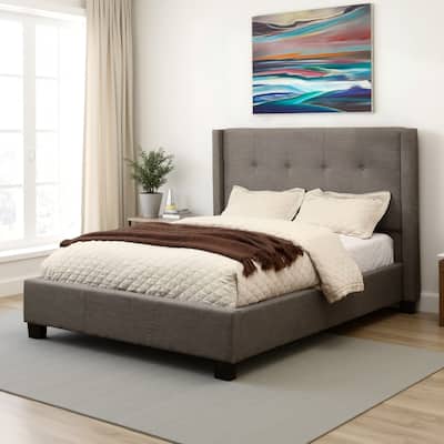Adams Low Profile King Bed, Tufted Linen, Wide Storage, Gray