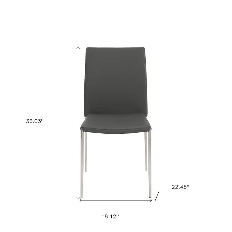 HomeRoots Set of Two Gray Faux Faux Leather Steel Stacking Chairs