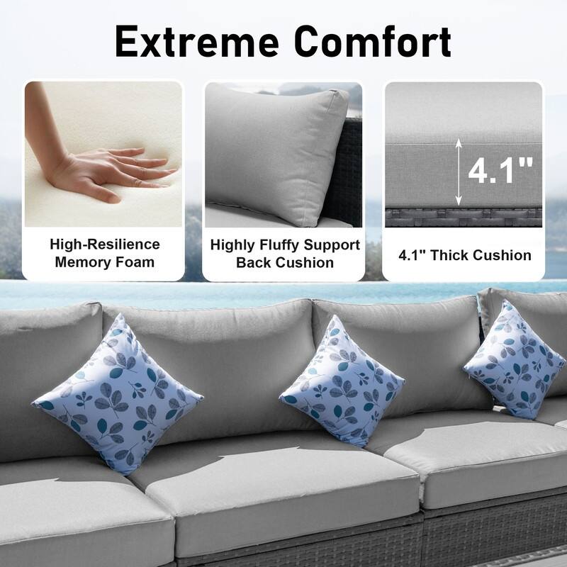 FINCATI Outdoor Furniture Wicker Sectional Patio Conversation Sofa Set with 43″ Fire Pit Table