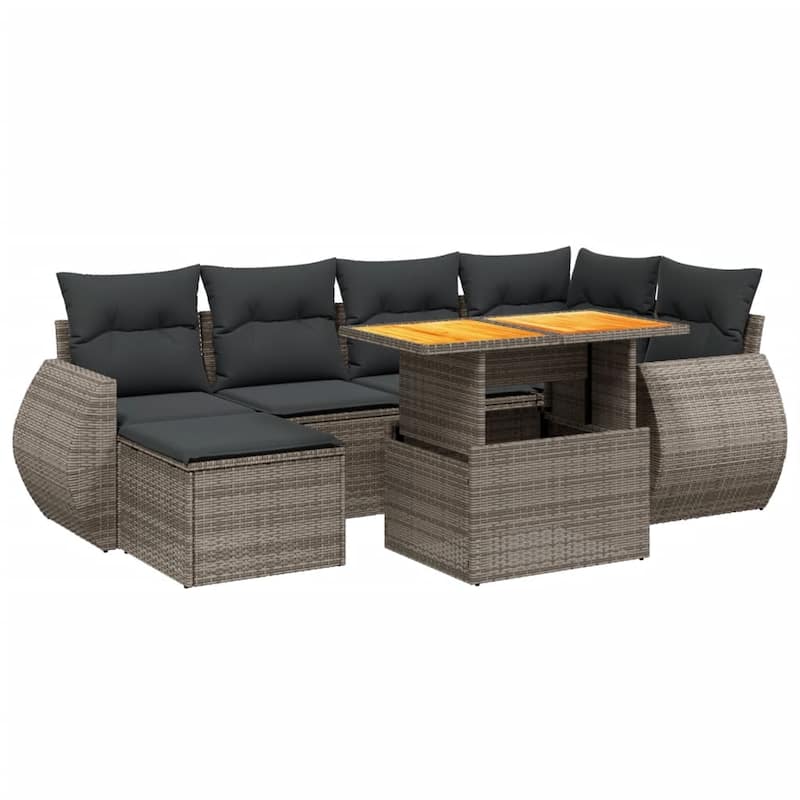 vidaXL Patio Sofa Set with Cushions Outdoor Conversation Furniture Poly Rattan - 21.7 x 24.4 x 27.2