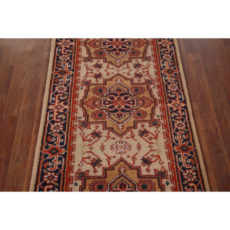 Geometric Heriz Serapi Oriental Runner Rug Hand-Knotted Wool Carpet - 2'8"x 9'11"
