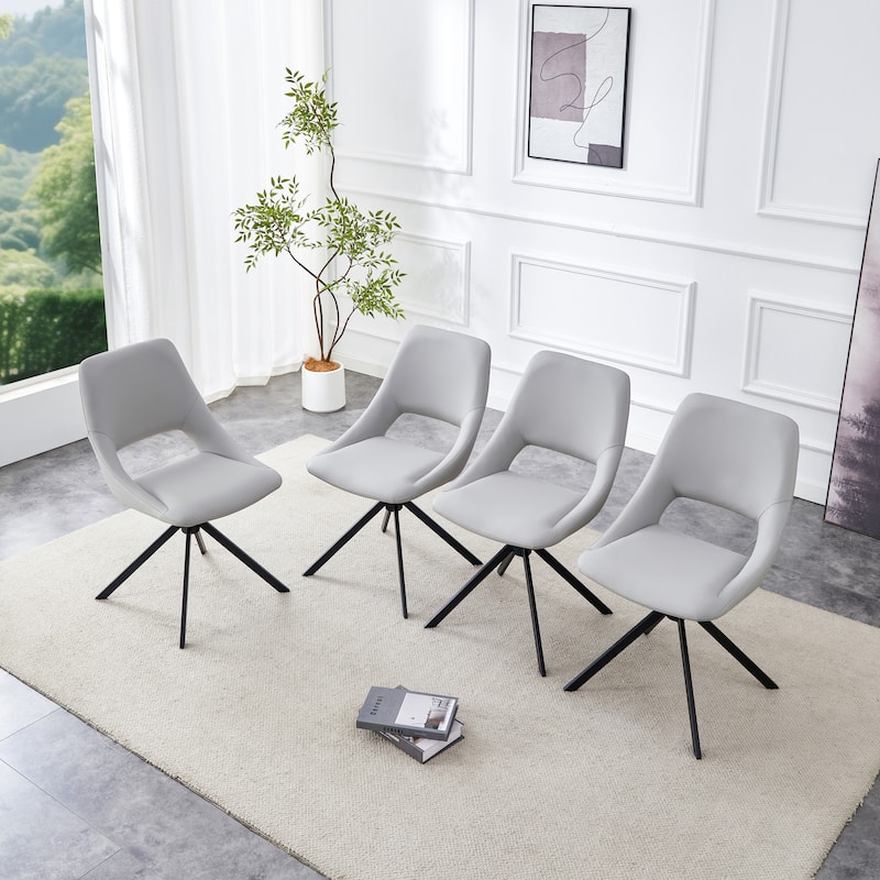 Comfortable Swivel Dining Chairs Set of 4, Metal Kitchen Chairs with GoldMesh Scratch-Resistant Leather and High Back - Light Gray