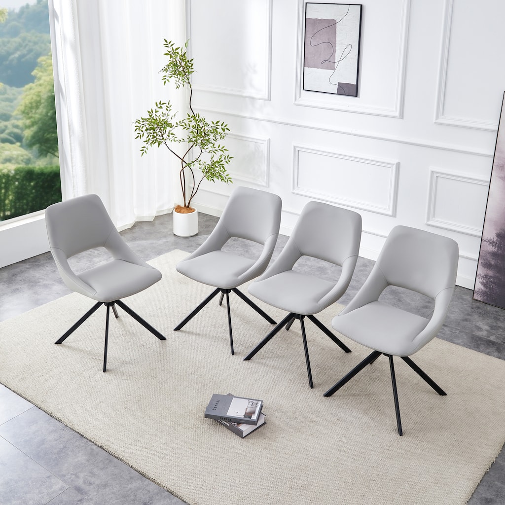Faux Leather Dining Chairs Set of 4, Swivel Dining Room Chair, Metal Frame Kitchen Chairs