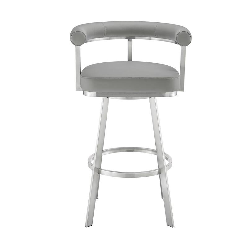Weni 30 Inch Swivel Barstool Chair, Barrel Open Back, Light Gray, Steel