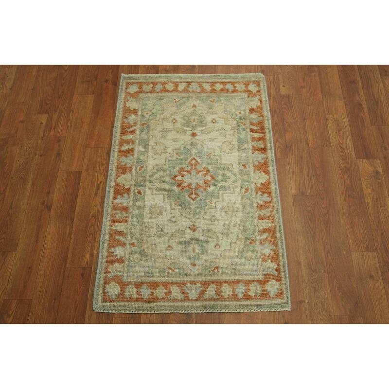 Vegetable Dye Oushak Turkish Accent Rug, Medallion Geometric Carpet - 3' 1'' X 2' 0''