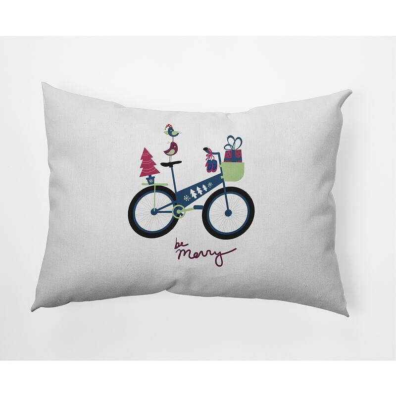 Merry Bird Bike Christmas Soft Spun Polyester Decorative Throw Pillow - Specialty - Multi