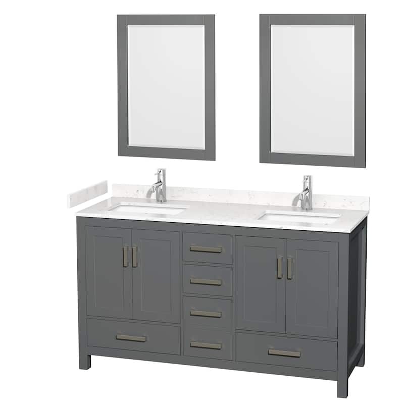 Wyndham Collection Sheffield 60" Double Bathroom Vanity, Carrara - Dark Gray / Carrara Cultured Marble Top / Brushed