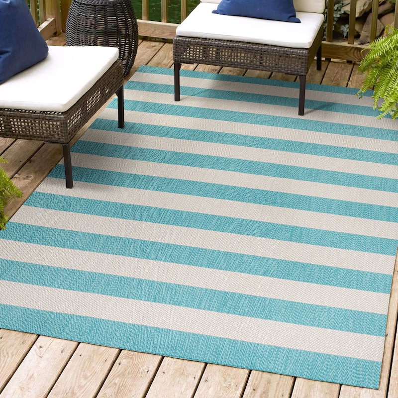 JONATHAN Y Vinales Two-Tone Wide Stripe Indoor/Outdoor Area Rug