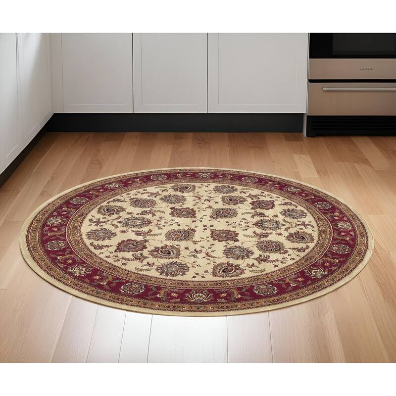 HomeRoots Oriental Traditional Rectangle Area Rug - Brown/Red - 70.87 in. x 70.87 in.  x 0.43 in. - Round