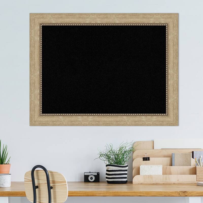 Astor Champagne Framed Black Corkboard Bulletin Board, Organization Board, Pin Board
