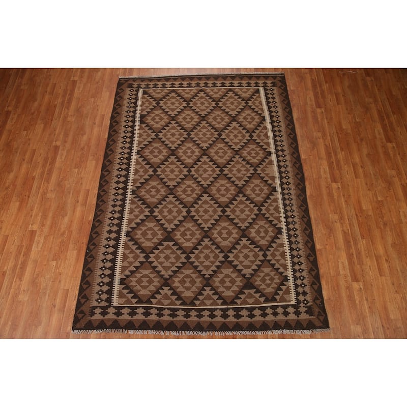 Geometric Kilim Oriental Area Rug Hand-woven Wool Carpet - 6'9"x 9'9"