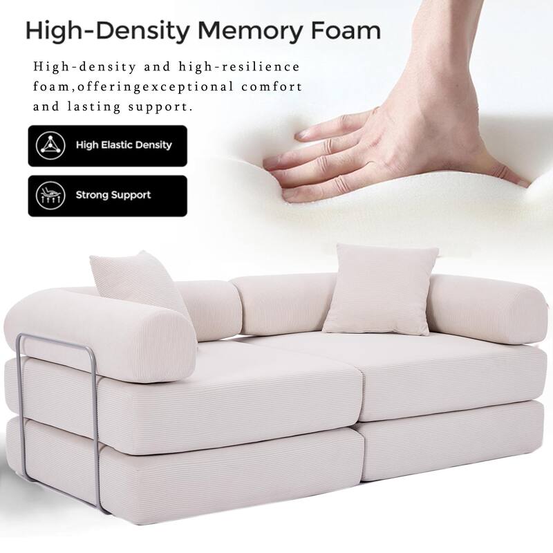 Modular Couch Sofa Bed, Convertible Design with Removable Armrests,Folding Mattress Couch for Small Spaces ,No Assembly